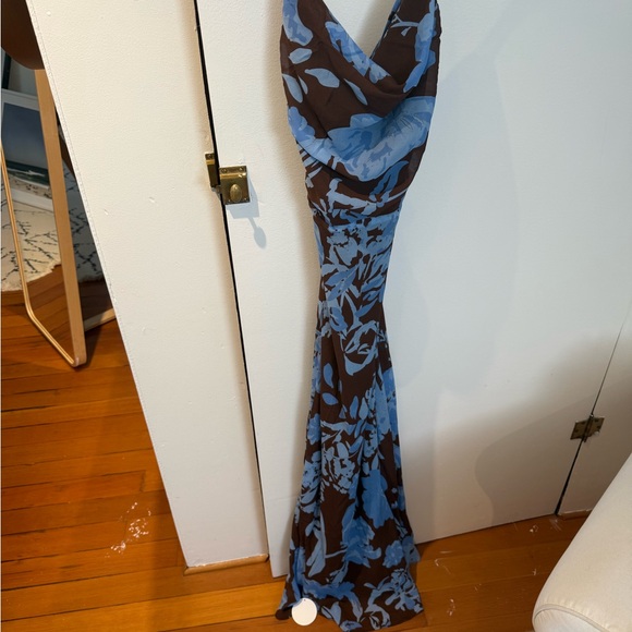 Shona Joy NWT Elegant Blue and Brown Floral Dress - Picture 1 of 5
